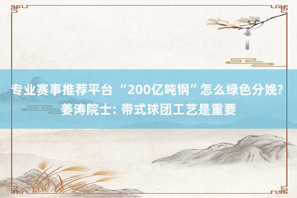 专业赛事推荐平台 “200亿吨钢”怎么绿色分娩? 姜涛院士: 带式球团工艺是重要