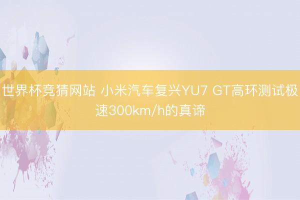 世界杯竞猜网站 小米汽车复兴YU7 GT高环测试极速300km/h的真谛