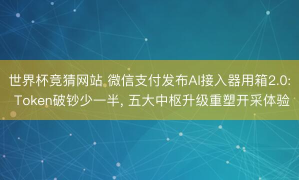 世界杯竞猜网站 微信支付发布AI接入器用箱2.0: Token破钞少一半， 五大中枢升级重塑开采体验